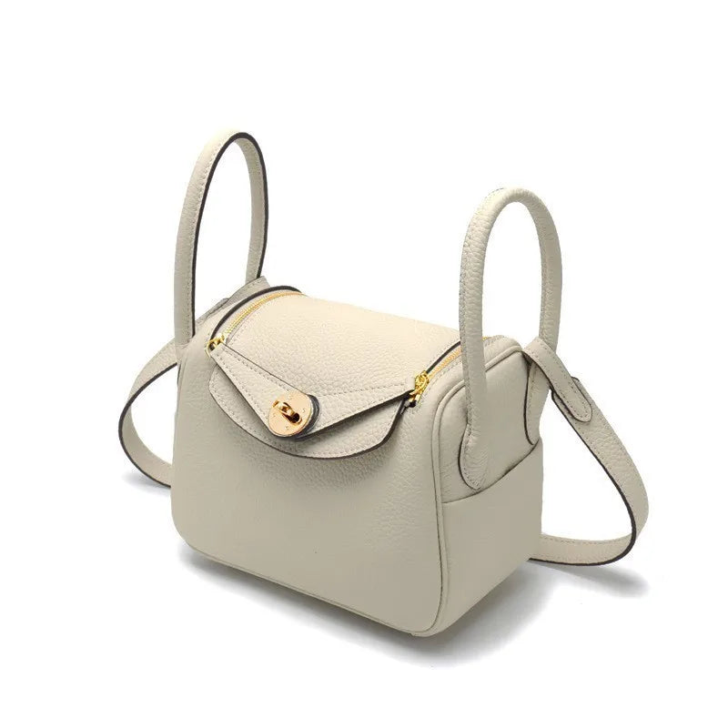 Genuine Leather Cat Eye Decorated Crossbody Shoulder Handbag Chalk White color