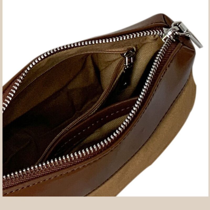 Genuine Leather Lock Single Shoulder Tote Bag In Brawn color zipper