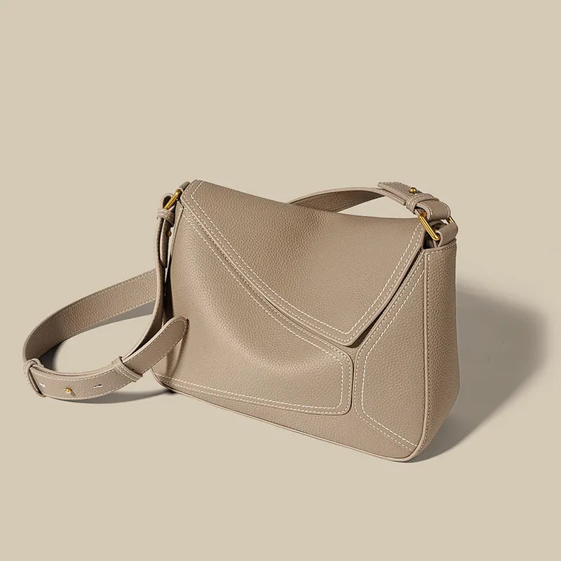 Genuine Leather Vintage Patchwork Crossbody Puzzle Bag Taupe