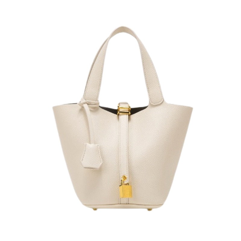 Mini Lock Buckle Crossbody Tote Bucket Bag ivory color