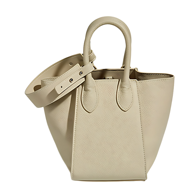 Women’s Genuine Leather Crossbody Shoulder Bucket Bag in ivory color showing it from the front
