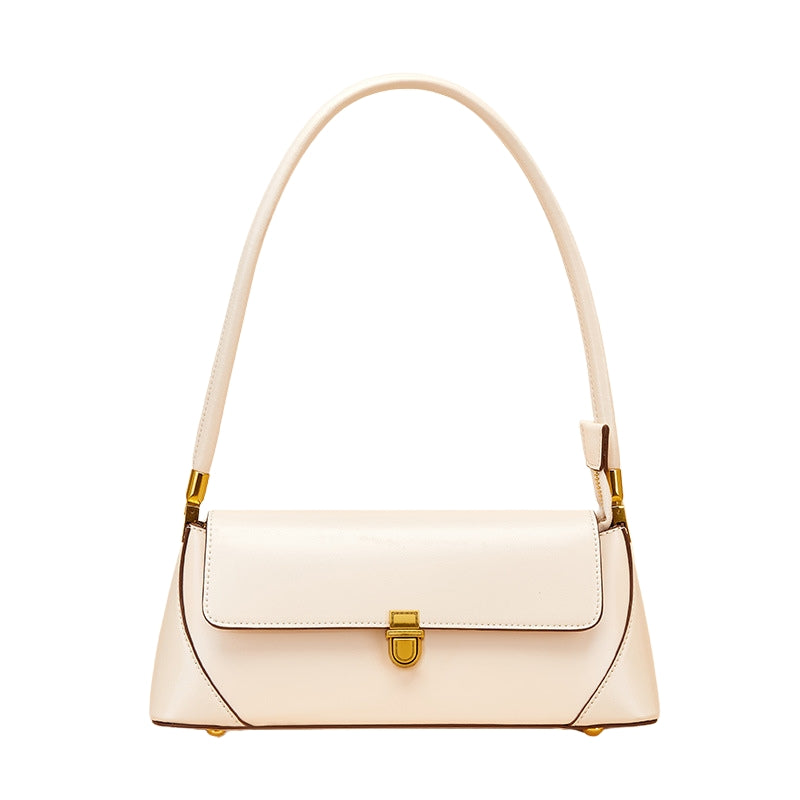 Women’s Genuine Leather Minimal Baguette Bags in chalk white color