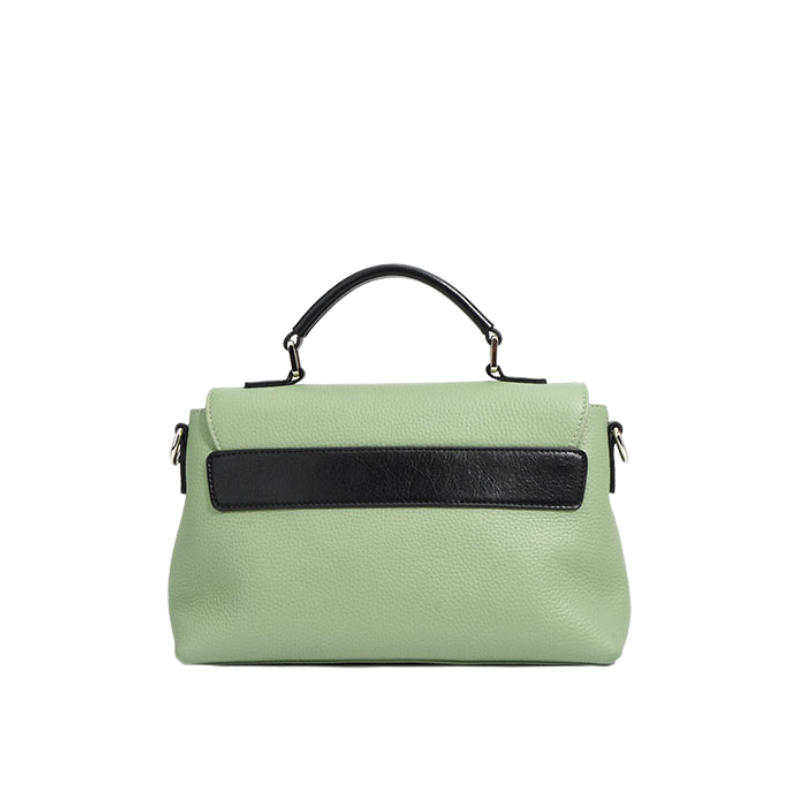 Women’s Genuine Leather Minimalist Lock-Clasp Handle Crossbody Bag in Jungle Green color from the back