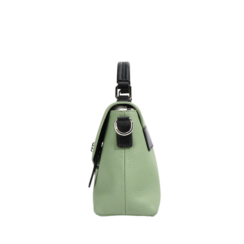 Women’s Genuine Leather Minimalist Lock-Clasp Handle Crossbody Bag in Jungle Green color from the side
