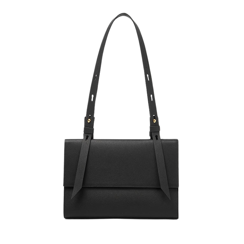 Women’s Genuine Leather Shoulder Bag Crossbody Tote in black color from the front