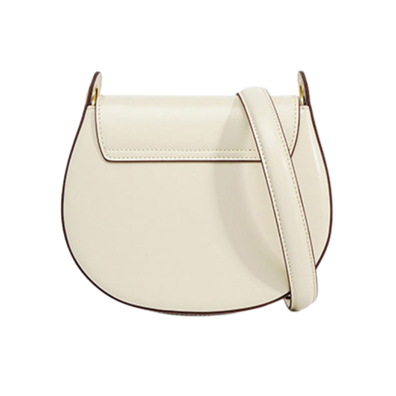 Women’s Minimalist Genuine Leather Lock Buckle Crossbody Saddle Bag in chalk white color from the back