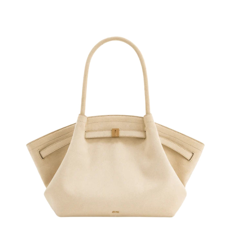 Women’s Suede Leather Dumpling-Shaped Small Tote Bag in Ivory color