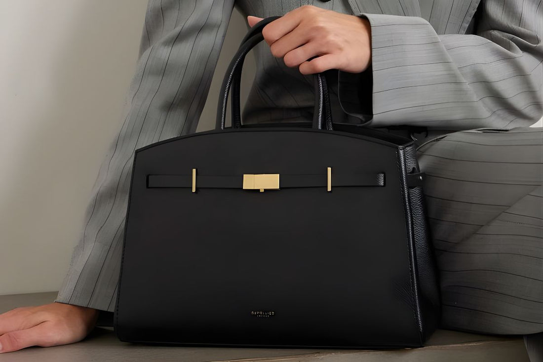 leather tote bag used during a typical office workday
