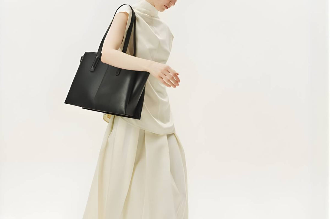 leather tote bag for daily work use on office desk