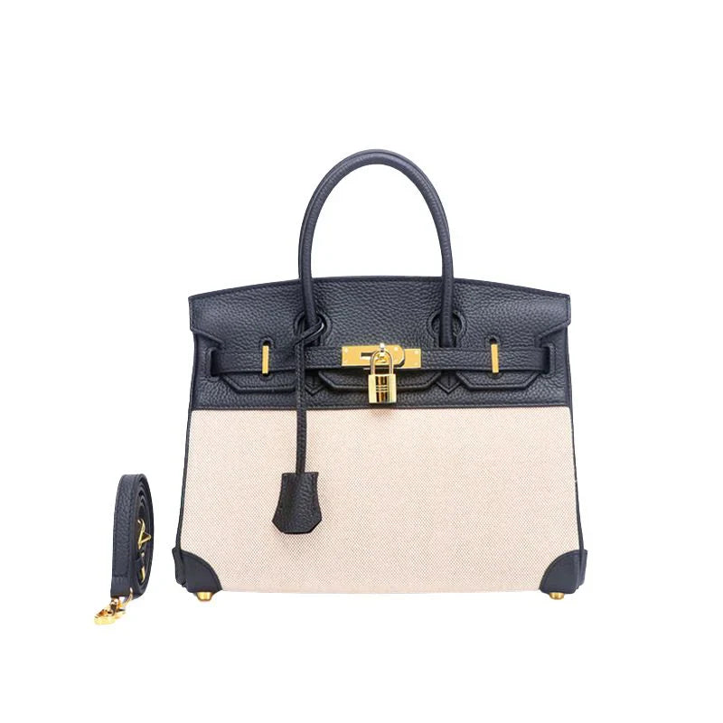 Two Tone Leather & Canvas Top Handle Bags best luxury tote bags​
