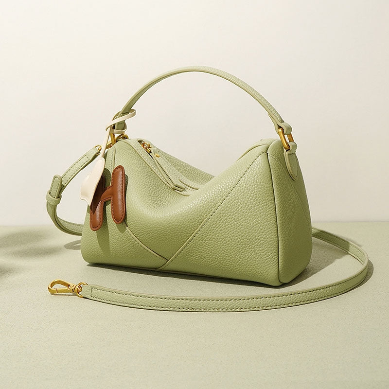 Women’s Genuine Leather Pillow-Shaped Zip Crossbody Shoulder Bag