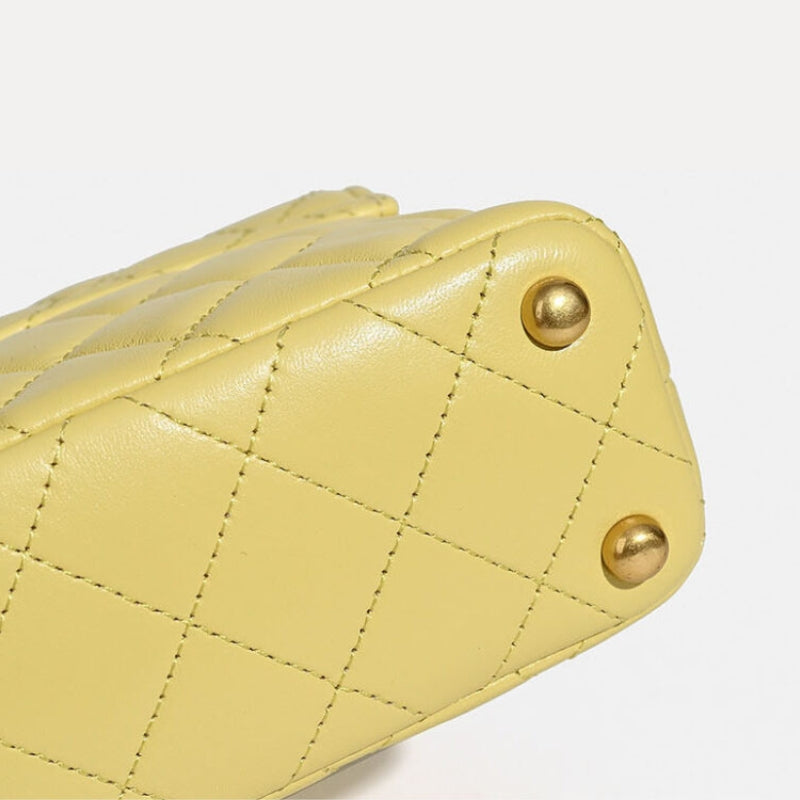 Women’s Minimalist Quilted Lambskin Crossbody Chain Top Handle Bag In Gold Hardware
