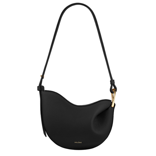 Black crescent shoulder bag in genuine leather for women