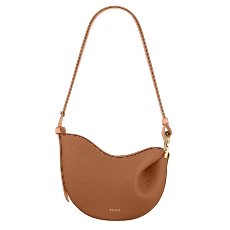 Brown crescent shoulder bag in genuine calf leather for women