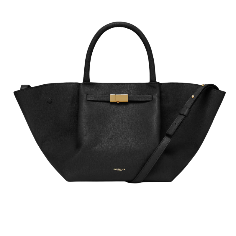 Calf Leather Top Handle Everyday Tote bag In Black color