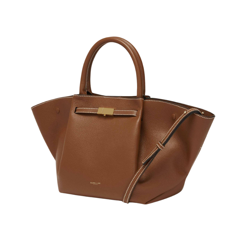 Calf Leather Top Handle Everyday Tote bag In Camel color form the side