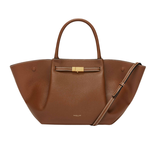 Calf leather tote bag for everyday work with top handle – brown
