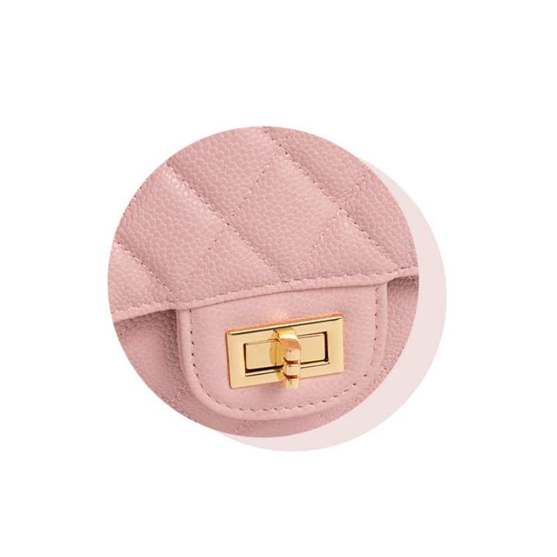 Genuine Leather Chain Strap Flap Bag with Lock Closure in Cavern Pink color