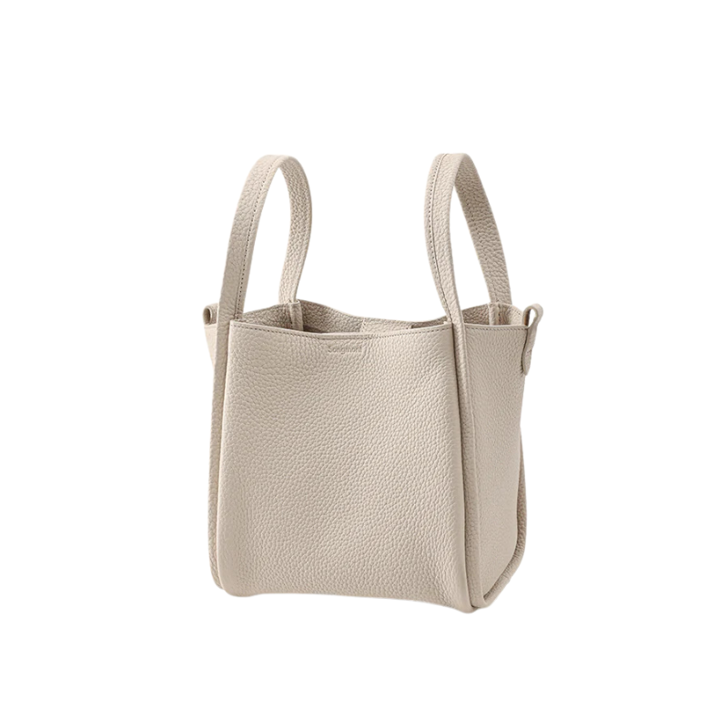 Genuine Leather Crossbody Bucket Bag chalk white color