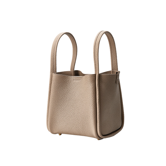 Genuine Leather Crossbody Bucket Bag cream apricot color