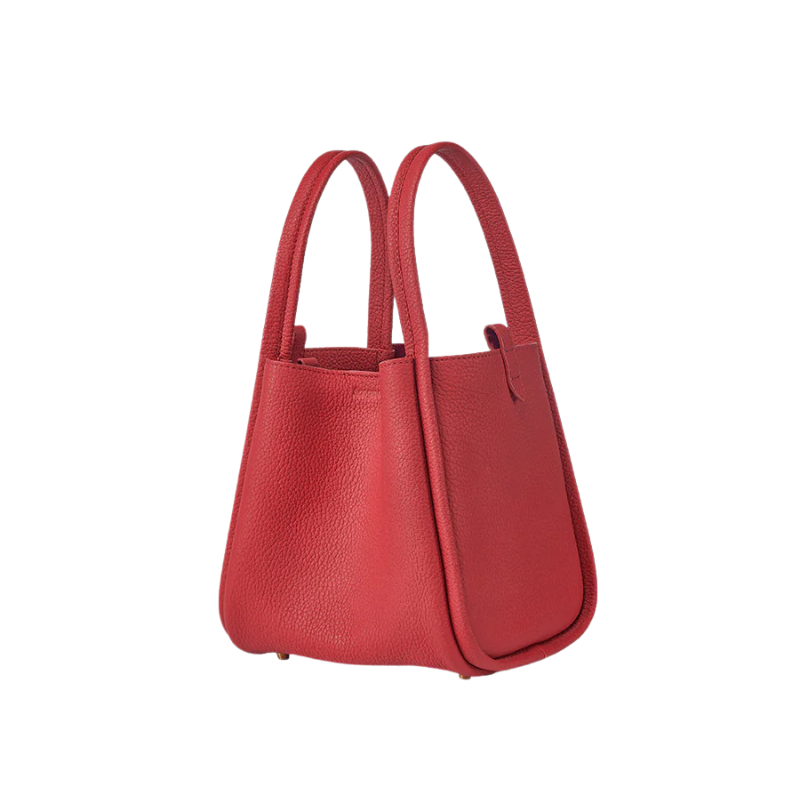 Genuine Leather Crossbody Bucket Bag lucky red color