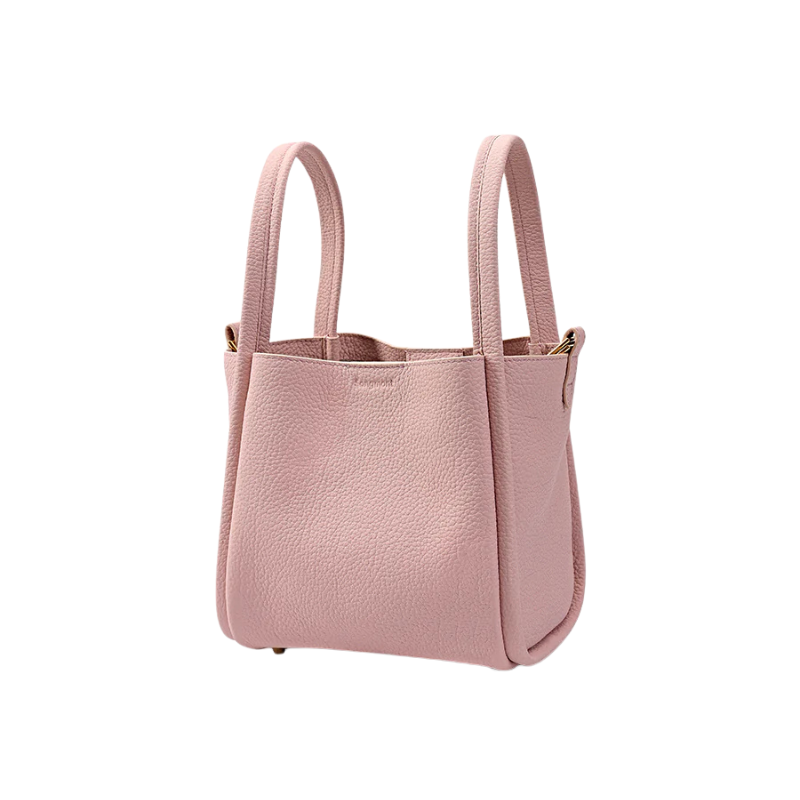 Genuine Leather Crossbody Bucket Bag pink color