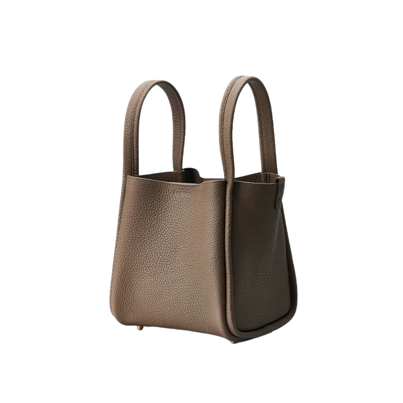 Genuine Leather Crossbody Bucket Bag taupe color