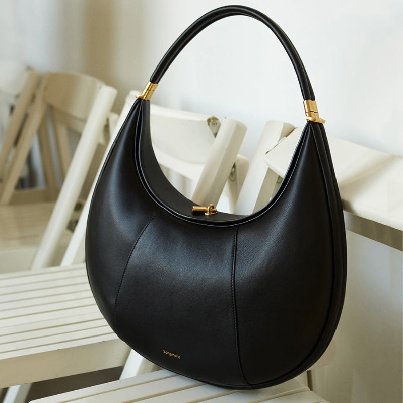 Genuine Leather Large Half Moon Bag black color lifestyle 