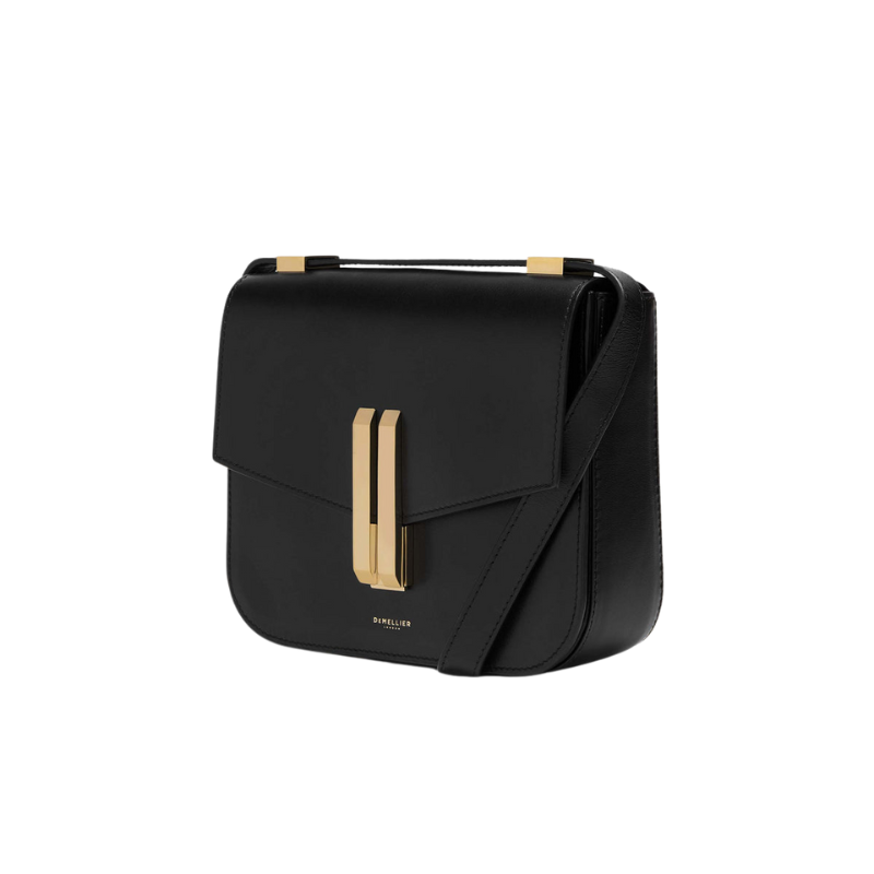 Genuine Leather Magnetic Closure Crossbody Shoulder Bag black color from the side