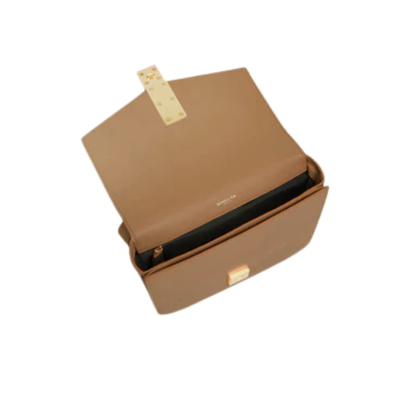 Genuine Leather Magnetic Closure Crossbody Shoulder Bag deep toffee smooth color from the top