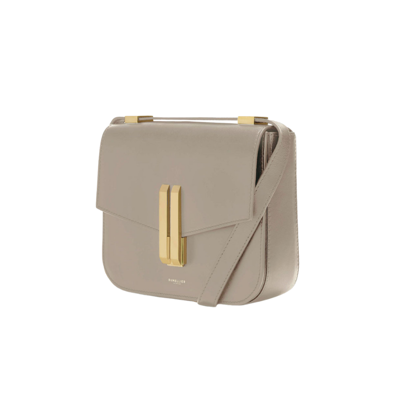 Genuine Leather Magnetic Closure Crossbody Shoulder Bag taupe color from the side