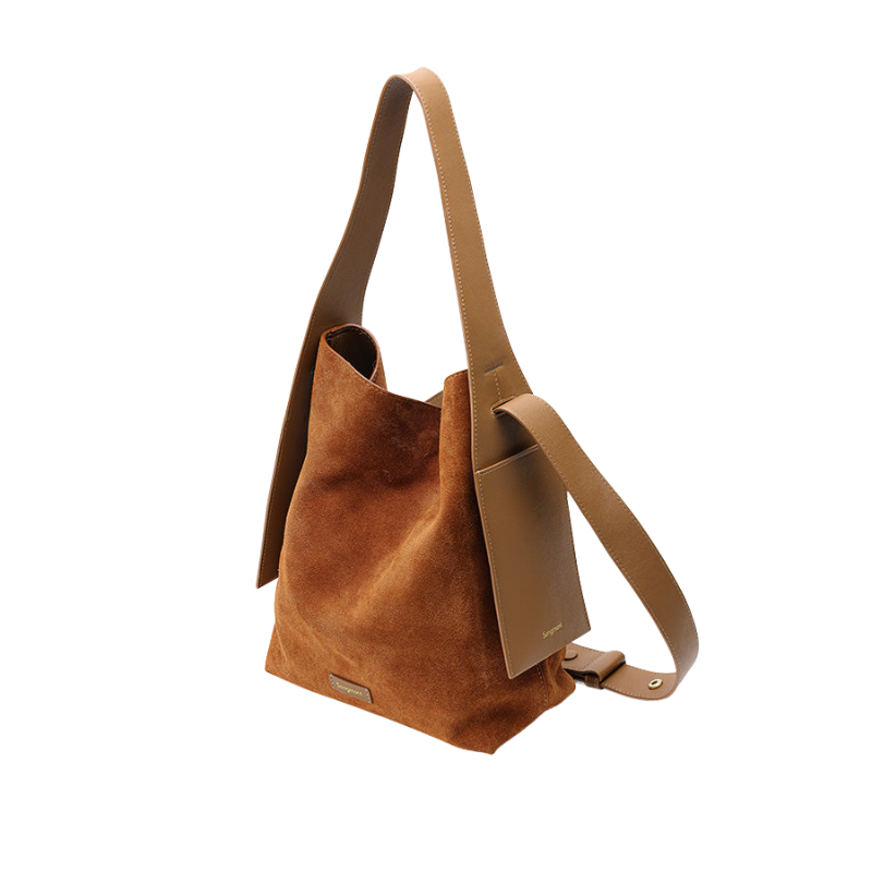 Genuine Leather Shoulder Bucket Bag Caramel color