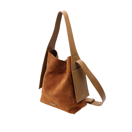 Genuine Leather Shoulder Bucket Bag Caramel color