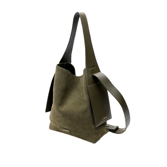 Genuine Leather Shoulder Bucket Bag Olive color