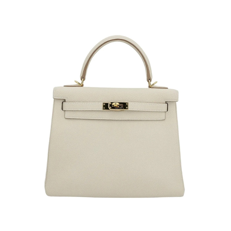 Genuine Leather Top Handle Luxury Bag chalk white color 