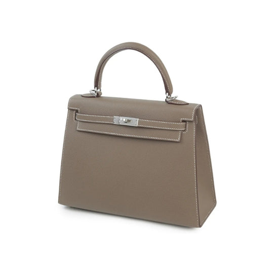 Genuine Leather Top Handle Luxury Bag taupe color from the front