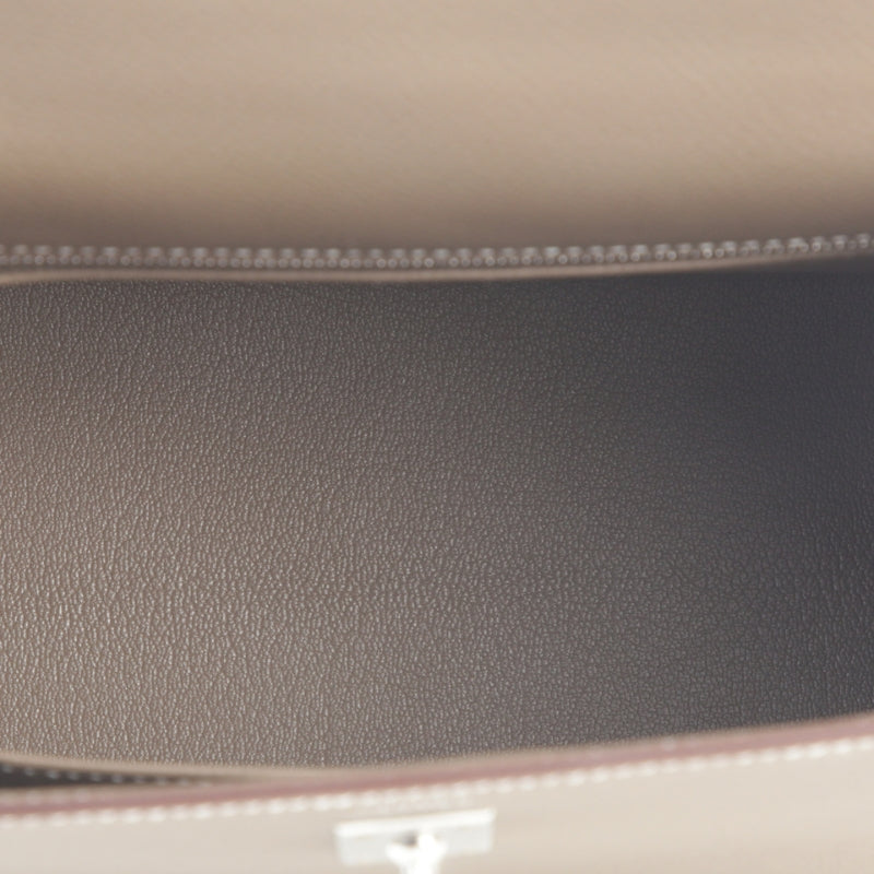 Genuine Leather Top Handle Luxury Bag taupe color showing inside the bag