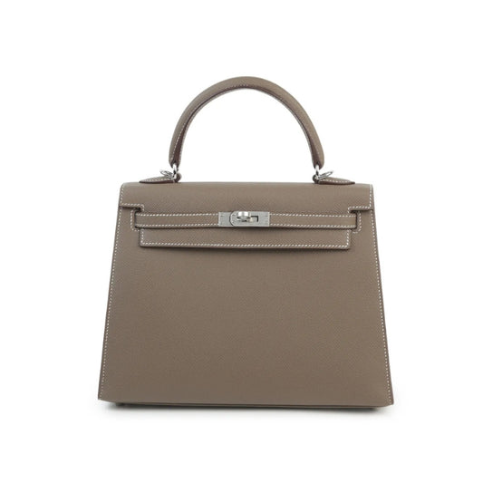 Genuine Leather Top Handle Luxury Bag taupe color