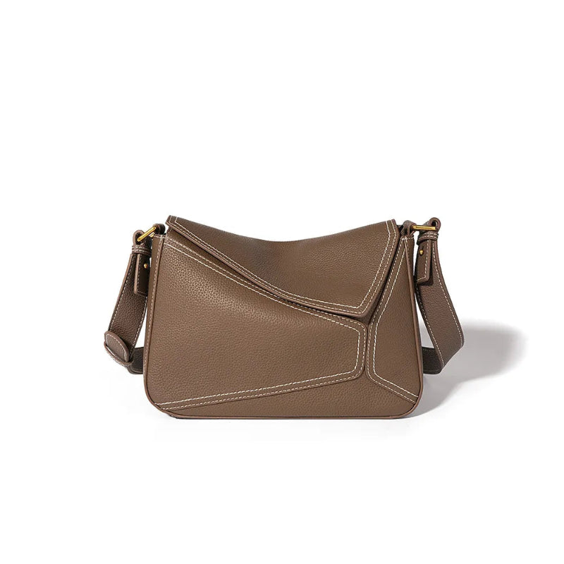 Genuine Leather Vintage Patchwork Crossbody Puzzle Bag Brown color