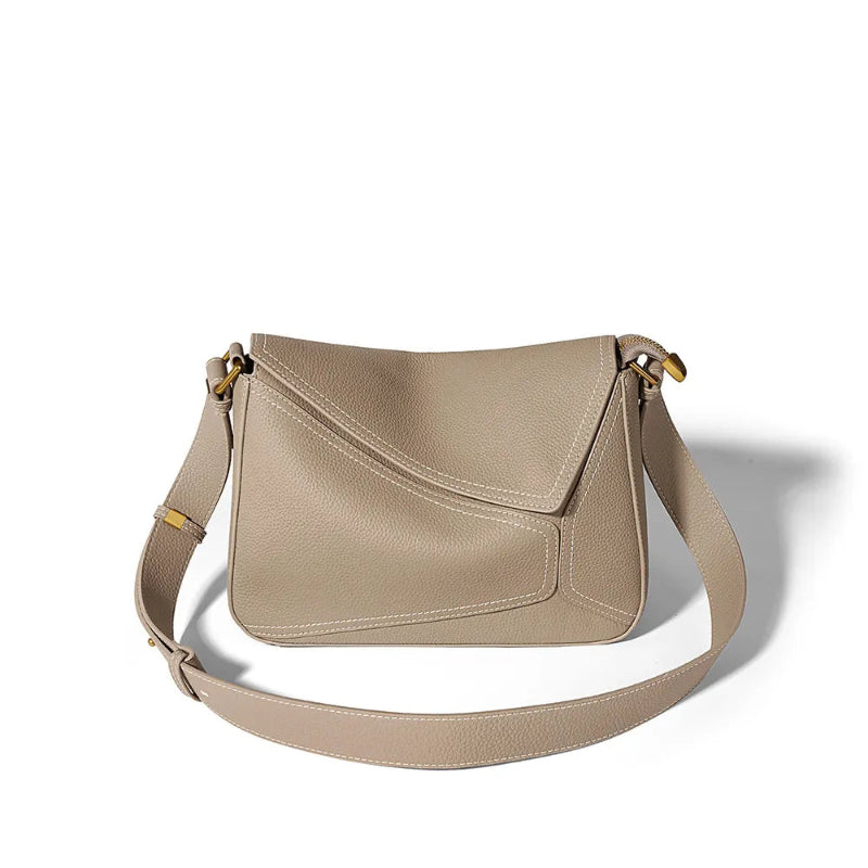 Genuine Leather Vintage Patchwork Crossbody Puzzle Bag Taupe color