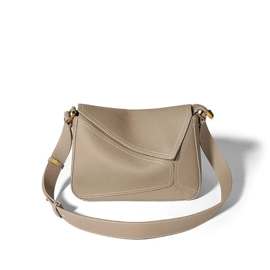 Genuine Leather Vintage Patchwork Crossbody Puzzle Bag Taupe color