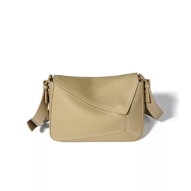 Genuine Leather Vintage Patchwork Crossbody Puzzle Bag White Mocha color
