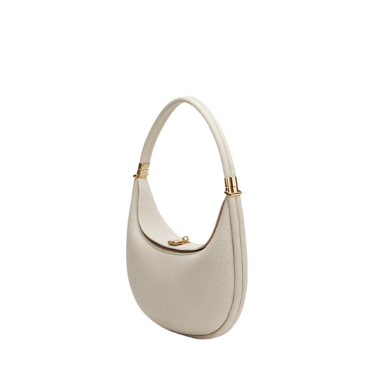 Half Moon Cowhide Leather Shoulder Bag ivory color 