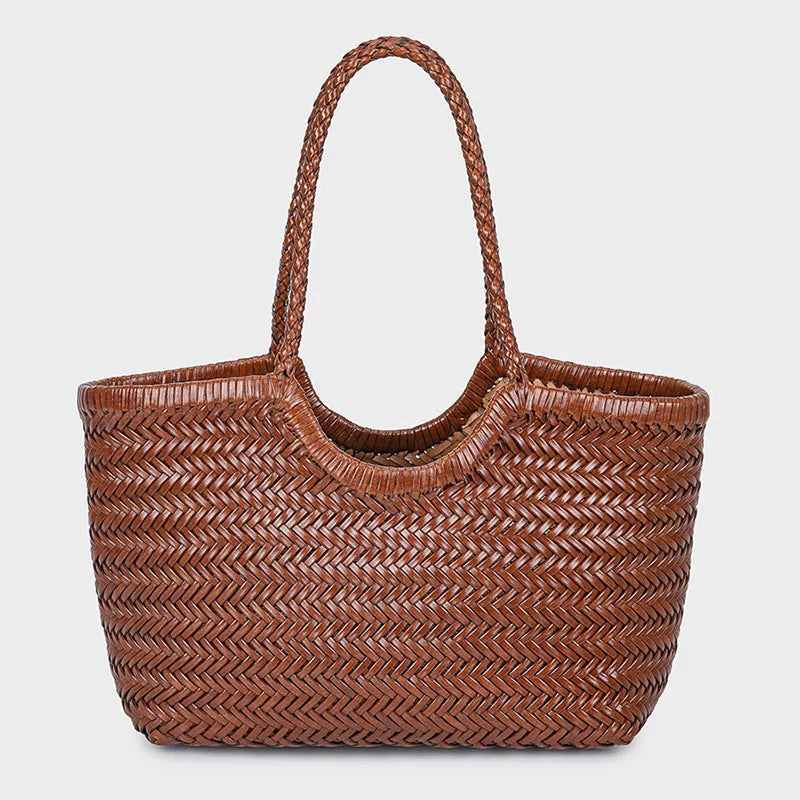 Large woven leather tote bag for women