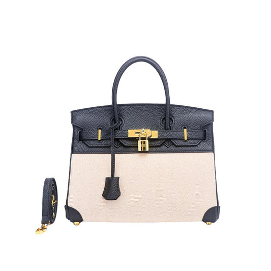 Leather & Canvas Top Handle Bags in Black color