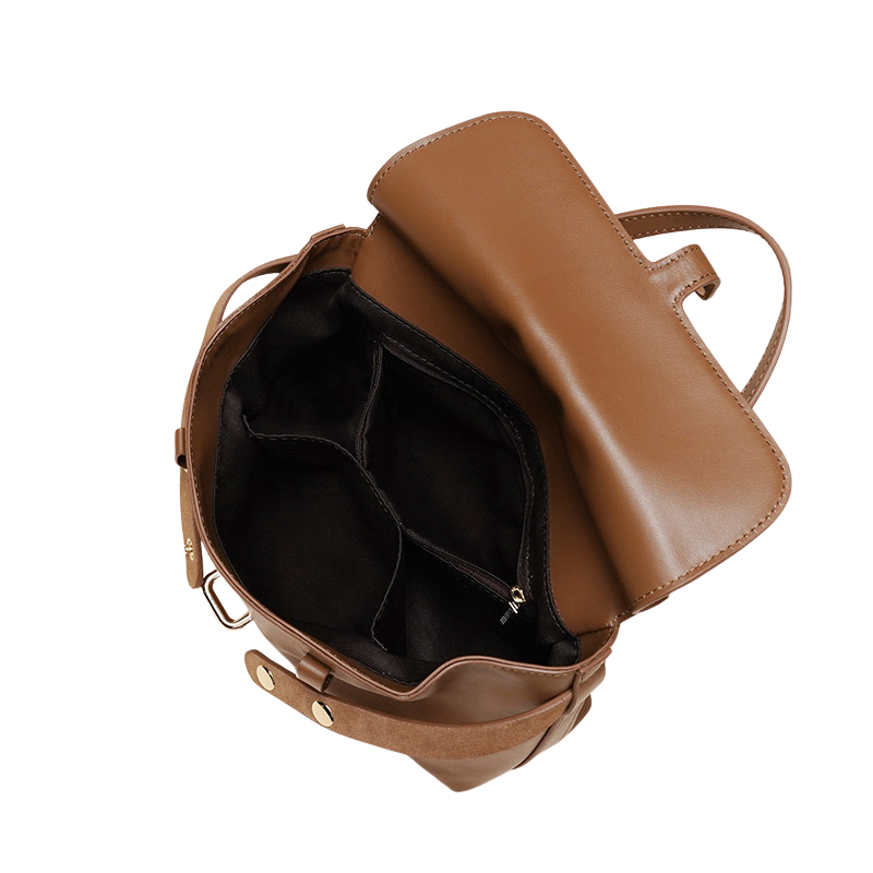 Leather flap crossbody bag interior, open view