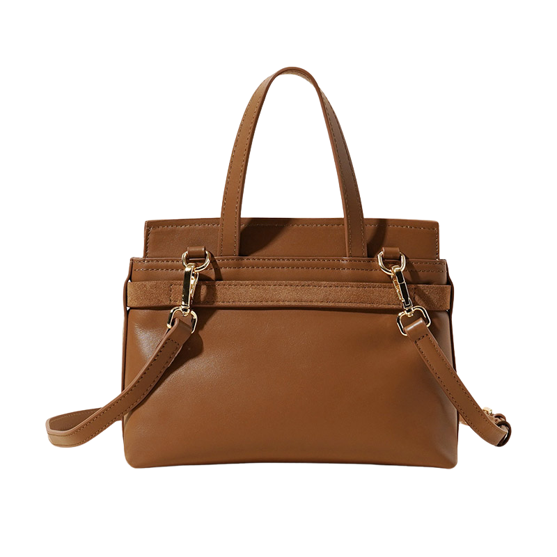 Leather flap crossbody bag, side view, crossbody strap attached