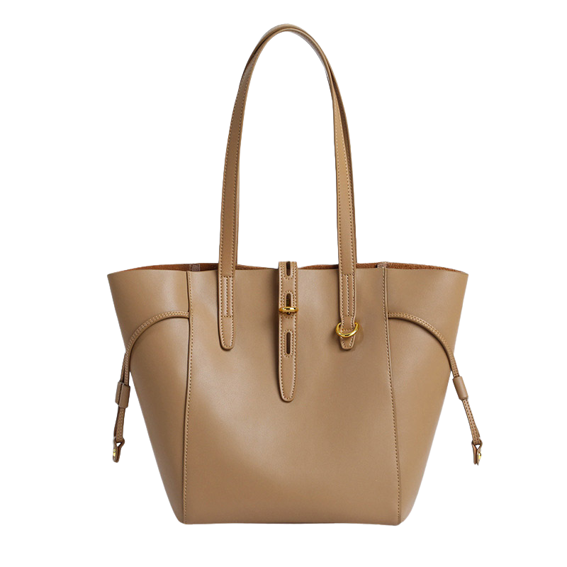 Leather tote bag for daily use women front view with lock clasp