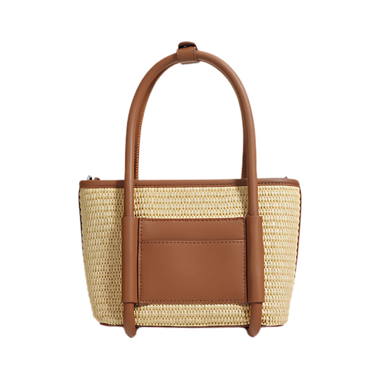 Lightweight straw tote bag with leather details, ideal for everyday use for women