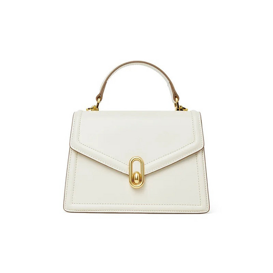 Minimalist Genuine Leather Magnetic Closure Crossbody Shoulder Top Handle Bag ivory color